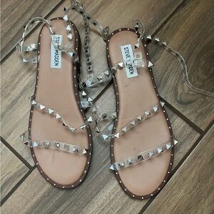 Steve Madden Clear and Silver Studded Sandals